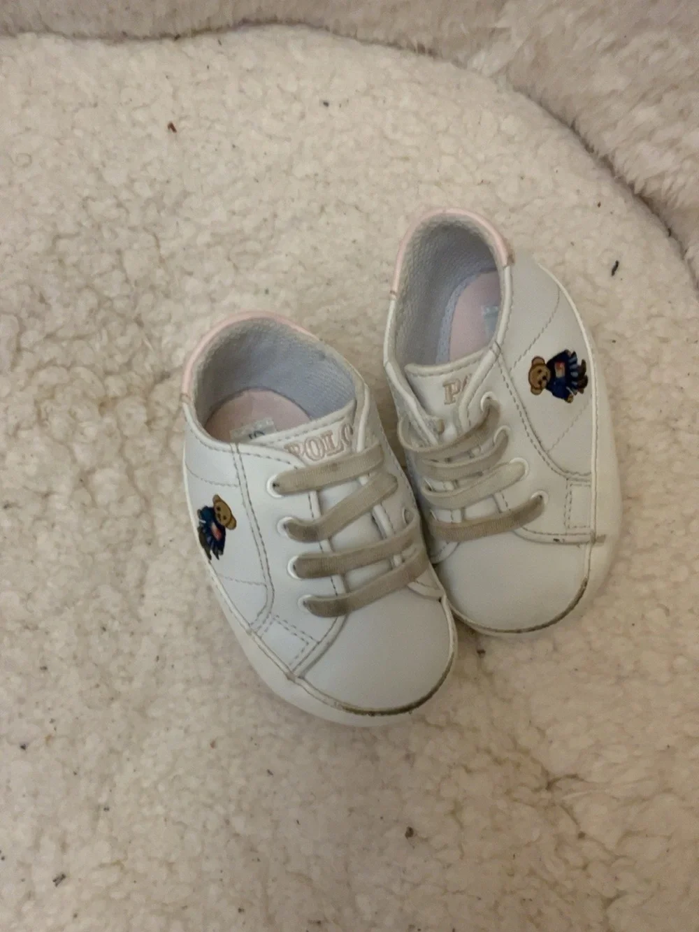 Ralph Lauren White Baby Shoes with Pink Soles